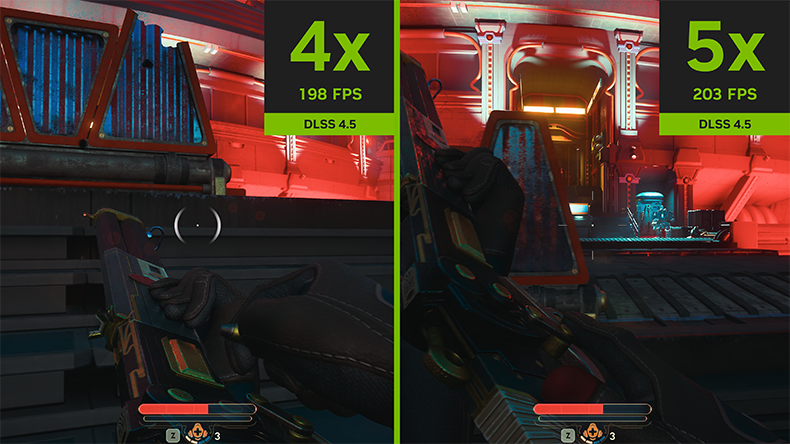 DLSS Multi Frame Generation FPS comparison — 4x vs 5x in The Outer Worlds 2